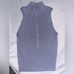 Active USA Navy Ribbed Top with Zipper